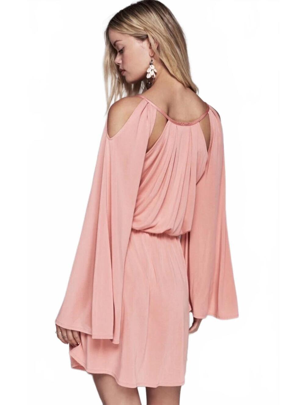 Free People High Road Coral Pink Bell Sleeve Mini Dress Small - Picture 2 of 9